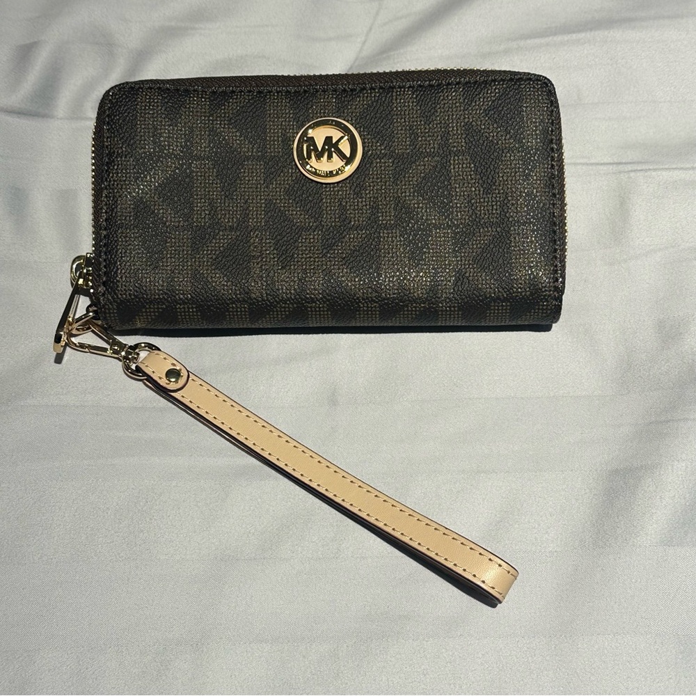 Michael Kors Dark Brown and Gold Wristlet